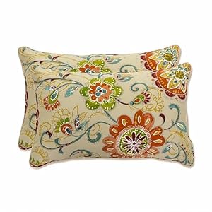 Pillow perfect bright floral indooroutdoor accent throw pillow plush fill weather and fade resistant lumbar 115 x 185 tan fanfare 2 count  urban country home decor