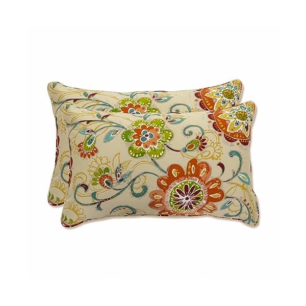 Pillow perfect bright floral indooroutdoor accent throw pillow plush fill weather and fade resistant lumbar 115 x 185 tan fanfare 2 count  urban country home decor