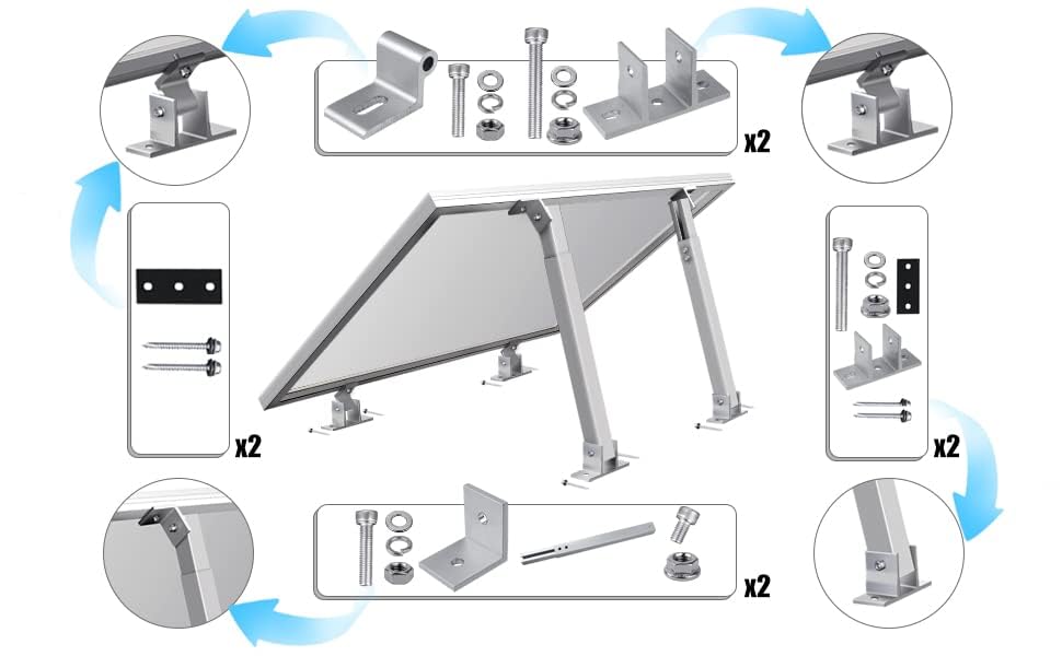 28 inch zonnepaneel-hellingsbeugels met instelbare hoek, zonnehouder, ondersteunt tot 150 W zonnepaneel voor dak, camper, boot en off-grid (71 cm lengte