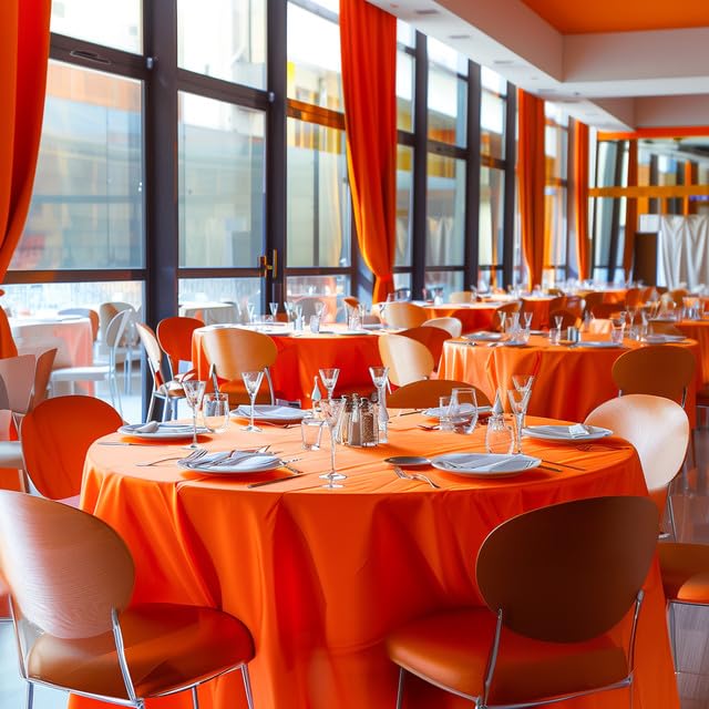 Image of Niuara Orange Plastic Table Cloth - 4 Pack 84 inch Round Disposable Tablecloths for Round Tables, Table Cover for Holiday Parties & Gatherings