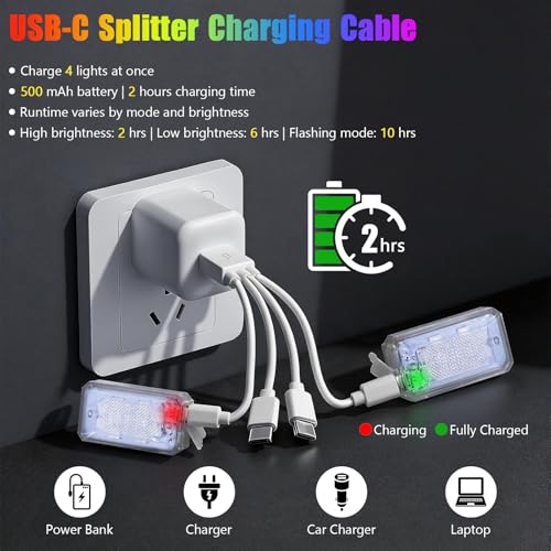 1797 Upgraded 11-LED Wireless Strobe Lights with Remote, Mini RGB Ambient Lighting for Car Exterior & Interior, USB-C 500 mAh Rechargeable Warning Flashing Light for Motorcycle RV Bike Scooter, 6PCS