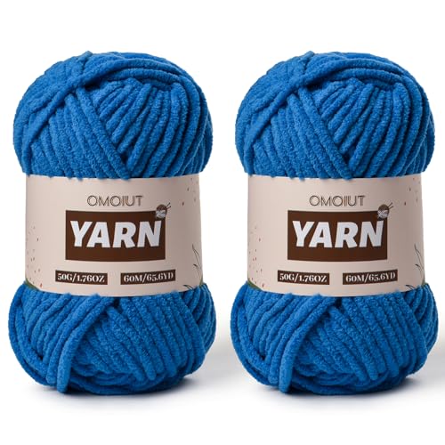 Image of 2 Packs Plush Chenille Chunky Crochet Yarn - Baby Yarn for Crocheting Soft - Velvet Yarns Knitting for Blankets Crafts - Fluffy Amigurumi Yarns 100g /131yds (2 Blue)