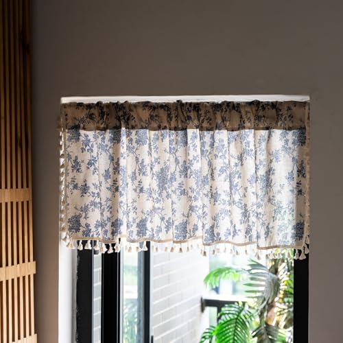 Visillo semitransparente de 90 x 140 cm KnSam, cortina bohemia beige y azul 3