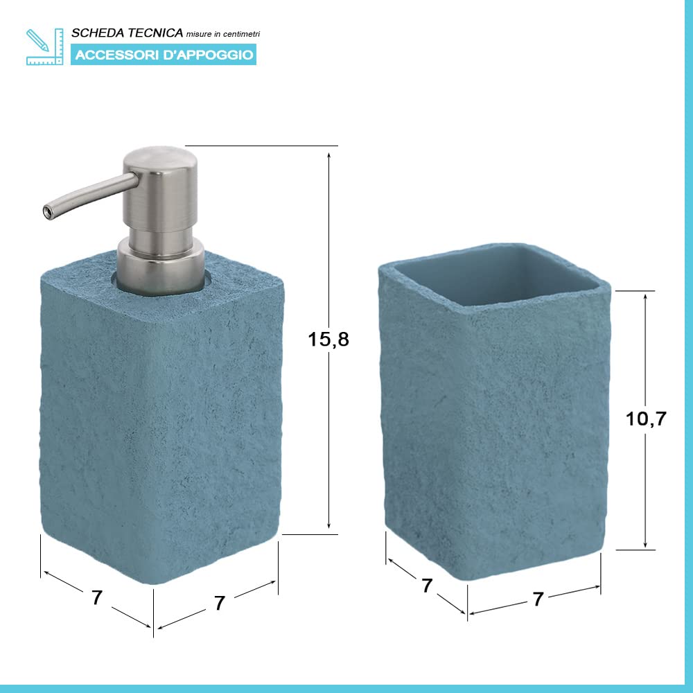 Set Accessori Bagno 4 Pezzi Effetto Pietra Grigio - Dispenser E Portaspazzolini - Foto 11