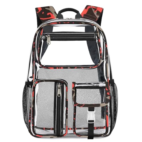Image of Cusangel Heavy Duty Clear Backpack,16.5 x12 x5inch TPU Large Capacity See Through Backpack for Sport Events,Travel (Red)