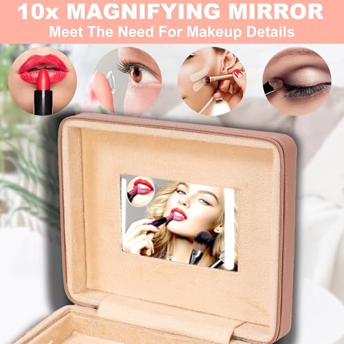 Image of FADAK Cosmetic Makeup for Beauty Case Wedding Makeup Brushes Pouch Tikli Organizer Travel Large Vanity Mirror Box Storage Bag Jewelry Bridal Box (Pink 02)