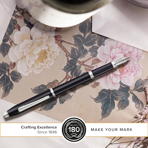 Image of Cross Century II Lustrous Chrome Refillable Fountain Pen - Medium Point, Black Ink, Presented in a Premium Box (Translucent Black)