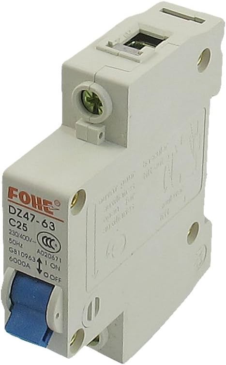 IIVVERR AC 230V/400V 25A Single Pole Overload Protection MCB Mini Circuit Breaker (Interruptor automático de MCB con protección contra sobrecarga de un solo polo de 230V / 400V 25A