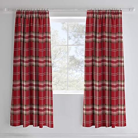 Catherine Lansfield Kelso Check Curtains Red Cover