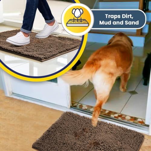 Image of Muddy Mat | Super Water Absorbent Door Mat Indoor, Microfiber Quick Dry Chenille Entryway Rug, Slip Resistant Front Door Mat, Indoor Mats for Entryway, Machine Washable Pet Rug, Tan 26 inch x 42 inch