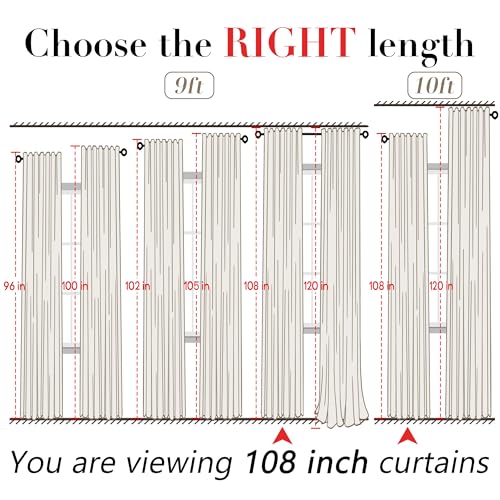 Image of XTMYI 2 Panels Olive Green 108 Inch Length Back Tab /Hook Belt Linen Cotton Sheer Curtains for Bedroom 2 Panels,70 Inch Wide