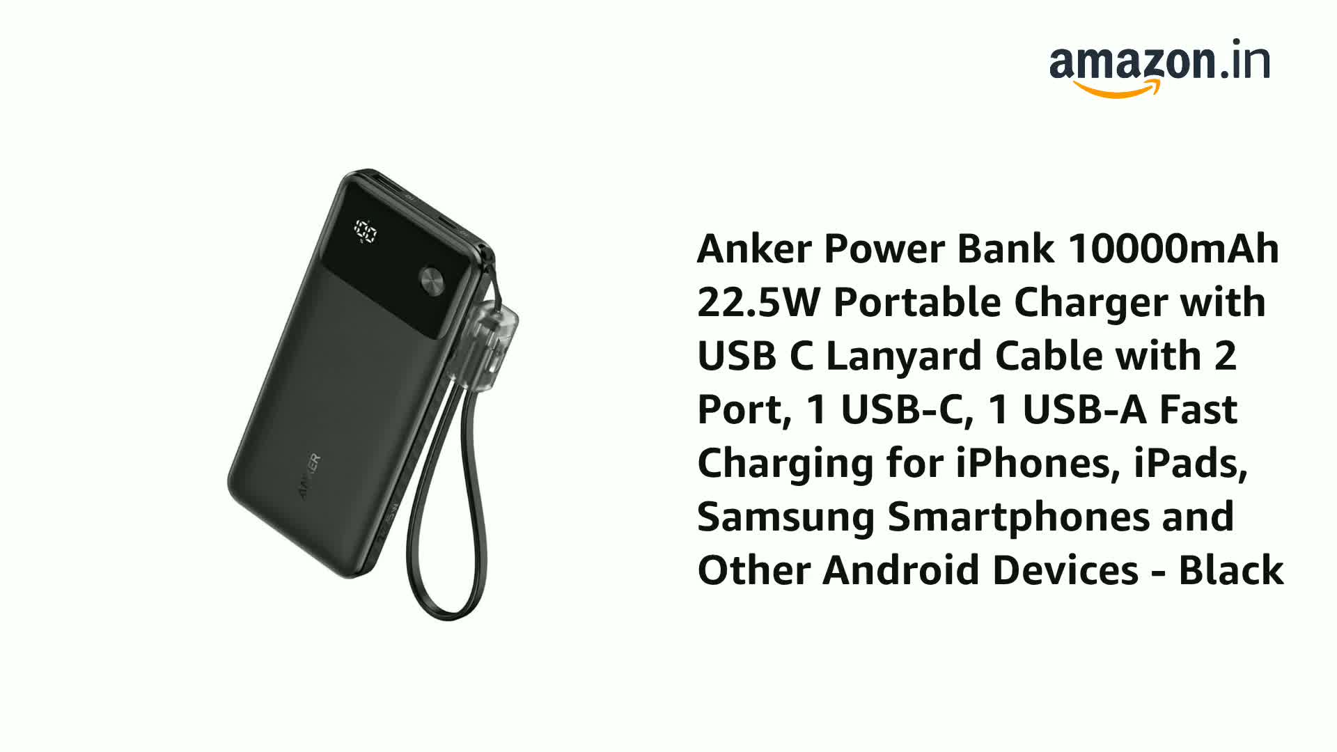 スマホアクセサリー Anker Power Bank 10000mAh USB-C Anker Power Bank (10000mAh, Fusion, Built-In USB-C ケーブル
