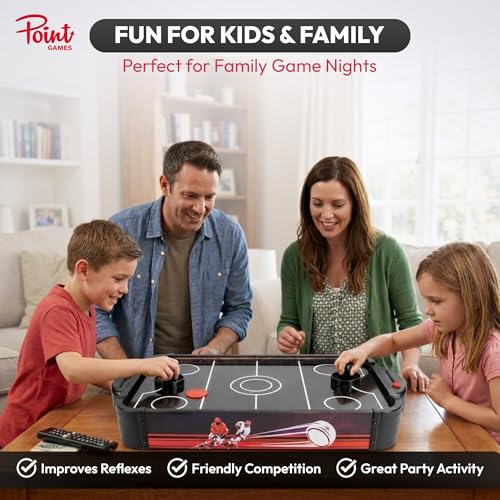Air Hockey Game with LED Lights - Portable Tabletop Air Hockey Game for Kids & Family Fun, Top Air Hockey Table Game with 2 Pushers 2 Pucks, Compact Arcade Style Air Hockey Game Table for Home - Thumbnail 3
