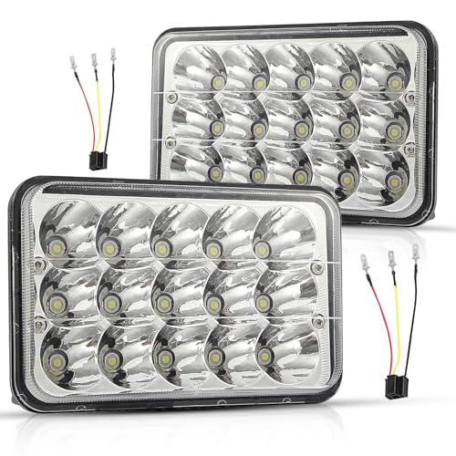 Image of 4x6 Inch Rectangular LED Headlights, 2PCS with H4 Socket - Compatible with Peterbilt, Kenworth, Freightliner, Ford Probe, Chevy Cutlass | Replaces H4651, H4652, H4656, H4666, H6545