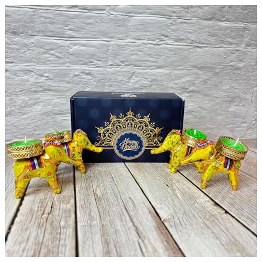 LOVENSPIRE Personalized Diwali Gifts Hamper Set of 4 Elephant Tealight Candle Holder Diwali Custom Gifts Boxes Indian Festival Deepawali Hamper for Employees Home Office Friends Family - Return Gift