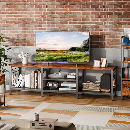 Image of Furologee 63 Inch TV Stand, Entertainment Center with Shelves, Rustic Brown