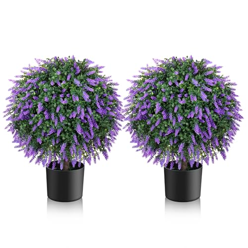 Pozoy ARTIFICIAL BALL TOPIARY BUSHES Set Of 2 Pack Artificial Lavender Topiary Ball Trees 21.6'' cover