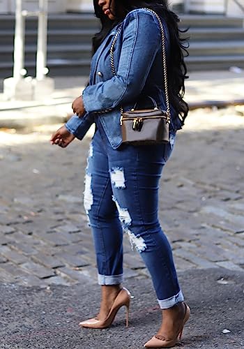 YOOTIKO Womens Jean Blazer Lapel Open Front Button Up Long Sleeve Casual Work Denim Jacket Coat4