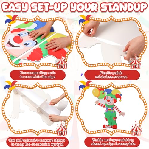 Image of Qunclay 4ft Circus Clown Cardboard Cutout Carnival Party Decoration Life Size Clown Photo Booth Prop Stand up Display Backdrop Decor for Carnival Birthday Party Supplies