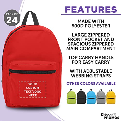 DISCOUNT PROMOS Custom Sprout Econo Backpacks Set of 24, Personalized Bulk Pack - Economical Backpack for Everyday Use, Perfect for Travellers, and More - Red2