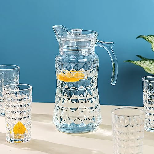 Image of Premium Water and Juice Glasses Set of 6 350ML and 1.6 Liter Water Jug 1 piece,Transparent Glass and Jug Set for Dining Table,Party,Gift Set,All pourpse use (7 piece) (MT-24)