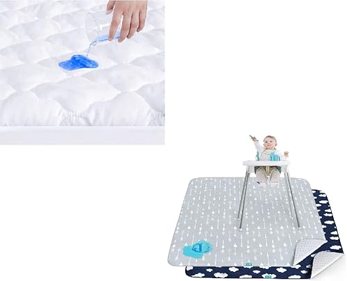 Paquete de 2 alfombrillas para debajo de la silla alta, artes y manualidades y desorden para comer, impermeable, para el tiempo de juego del bebé,
