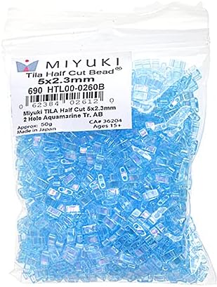Miyuki TILA Half Cut 5x2.3mm 2 Hole Aquamarine Transparent AB HTL260 50Gms Bulk Bag of Japanese Glass Beads