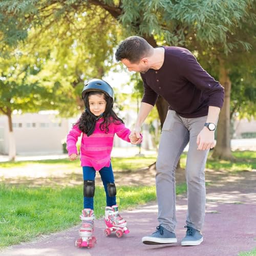 Image of Girls Roller Skates for Little Kids Toddler Ages 5-8 4 5 6 7, 4 Size Adjustable Rainbow Unicorn Quad Skates with All Light Up Wheels - Best Birthday Gift for Outdoor Sports