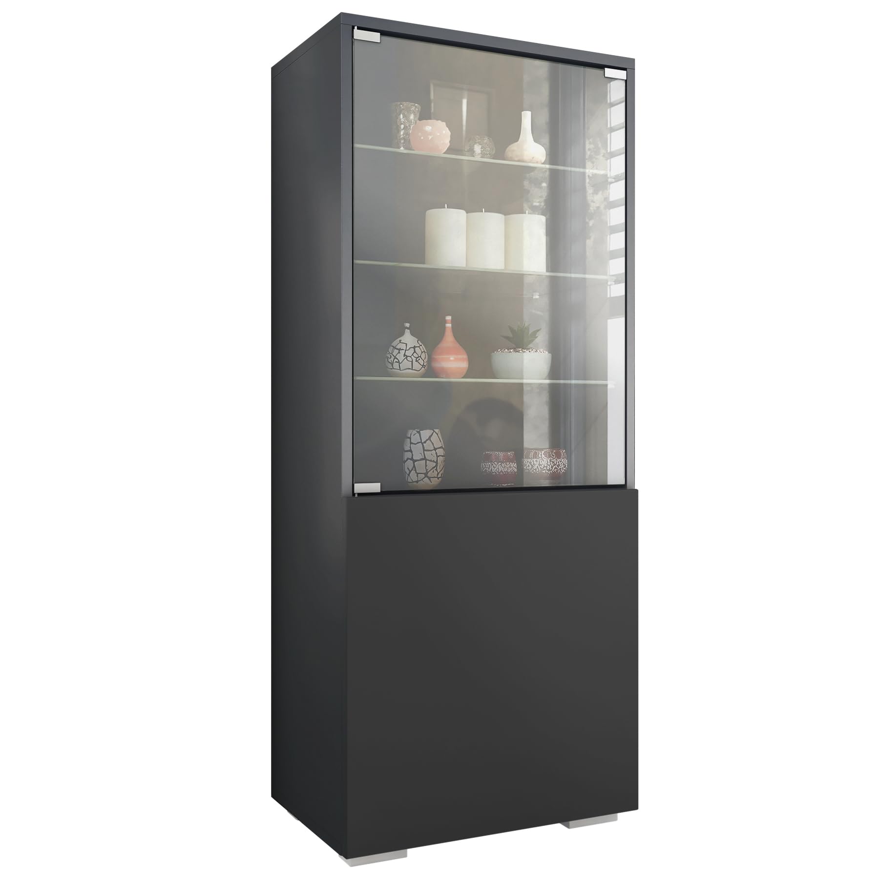 Vladon Vitrine Granada Glasvitrine Glastür Anthrazit Schwarz (50 x 122,5 x 34,5 cm)