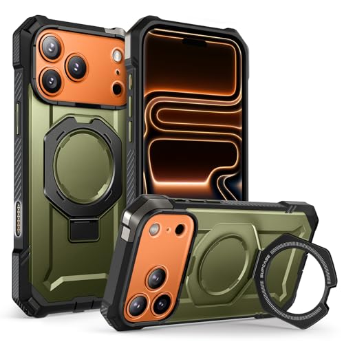 Image of SUPCASE for iPhone 17 Pro Case with Stand & Camera Control Button, Green | Compatible with MagSafe, Military-Grade Drop Protection, Anti-Slip Grip, Heavy Duty Magnetic Phone Case, Unicorn Beetle Grip
