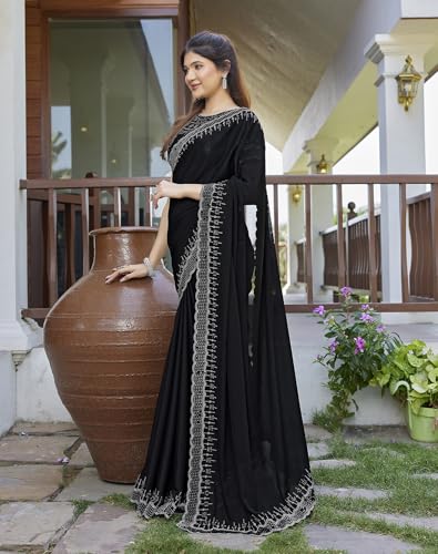 Image of Yashika Women's Satin Moss Saree|Sarees for Women (AZ-YS-P1-GUDDI BLACK)