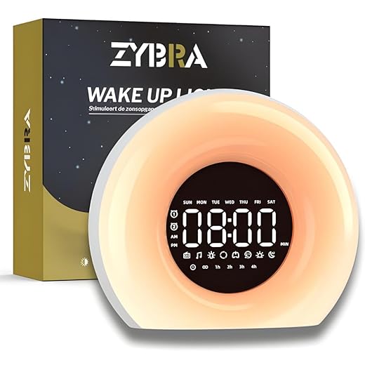 Premium Wake Up Light, Digitale Wekker met 20 Helderheidsniveaus, 25 Natuurgeluiden, Nachtlampje, White Noise Functie