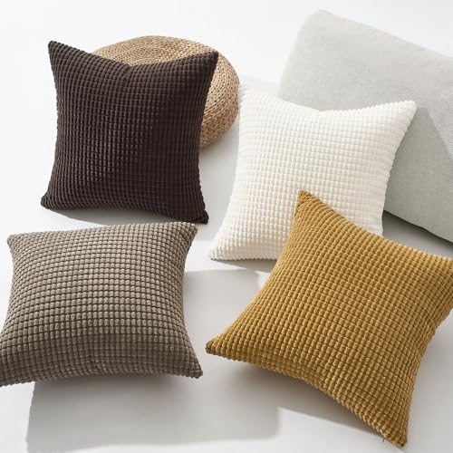 Topfinel Dekorative Dekokissenbezüge im Boho-Stil, rustikal, rustikal, modern, weicher Kordsamt, kleine Ausbuchtung, quadratisch… – Ansicht 3