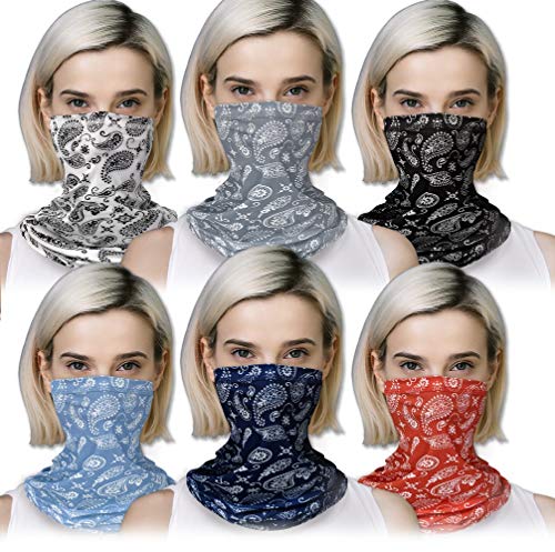 Unisex Paisley Themed Reusable Washable Face Bandana Protective Covering Biking Hiking Camping Outdoor (One Pack, Set of 6 (One Color Each))
