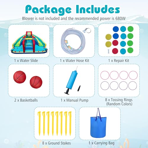 COSTWAY Inflatable Water Park, Giant Kids Bouncy Castle Jumper House with Dual Slides, Obstacle Course, Water Cannons, Climbing Wall, Splash Pool, Ring Toss, 473 x 370 x 221cm (without blower) - Image 7