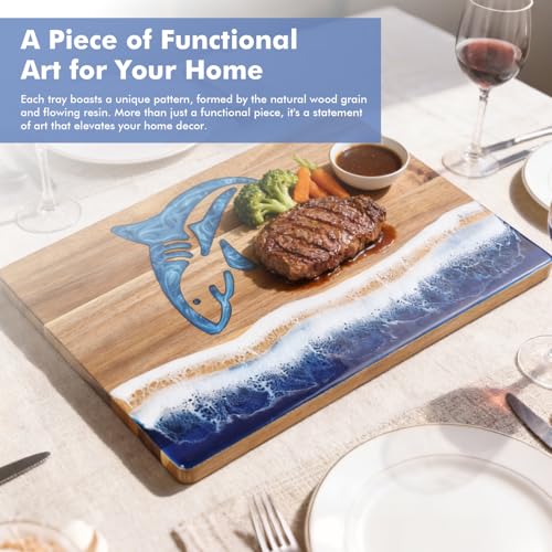 Tabla de Cortar Rectangular de Madera y Resina Azul miniatura 3