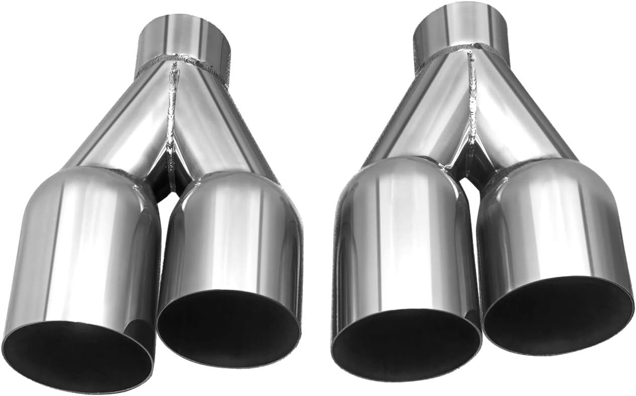 CHIESMA Dual Exhaust Tips Staggered Single Wall 304 Stainless Steel, ID: 2.5 inch, OD: 3.5 inch, Length: 10.25 inch(Pack of 2)