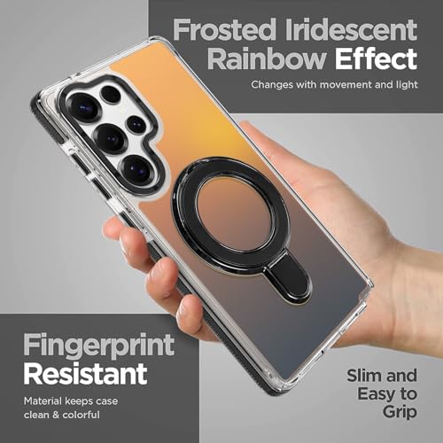 Image of Magnetic for Samsung Galaxy S25 Ultra Case with Stand [Compatible with Magsafe] [Cute Fluorescent Design] [1 Screen Protector] Slim Translucent Matte Case for Galaxy S25 Ultra 6.9 inch, Black