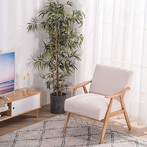 Vingli Beige Accent Chairs Set Of 2, Retro Mid Century Lounge Chairs For Living Room, Sturdy Upholstered Solid Wood Boho Farmhouse Armchairs For Bedroom/Reception #TOP3
