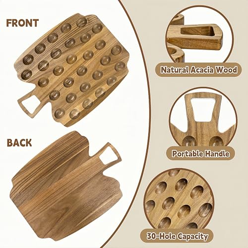 Mezchi 30 Holes Acacia Wood Deviled Egg Platter, Deviled Egg Tray Holder with Handle, Reversible Charcuterie Cheese Board, Serving Tray Carrier for Kitchen Countertops, Easter, 13 x 17Inch by Mezchi - Used condition - Image 6