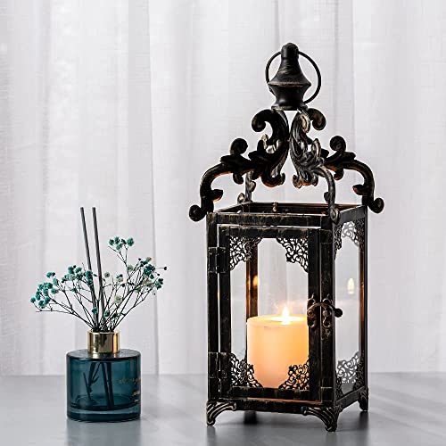 Decorkey Large Candle Lantern, Decorative Hanging Lantern, Vintage Metal Tabletop Lantern For Outdoor Patio Rustic Home Decor, Candle Holders With Clear Glass (Bronze) #TOP1
