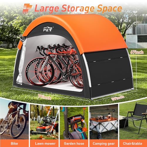 Image of Upgraded Bike Tent with Rain Cover, Portable Outdoor Storage Shed for 4-5 Bikes, 210D Oxford Fabric PU4000 Waterproof, Bike Shed /Bike Cover for Motorcycles, Garden Tools, Lawn Mower