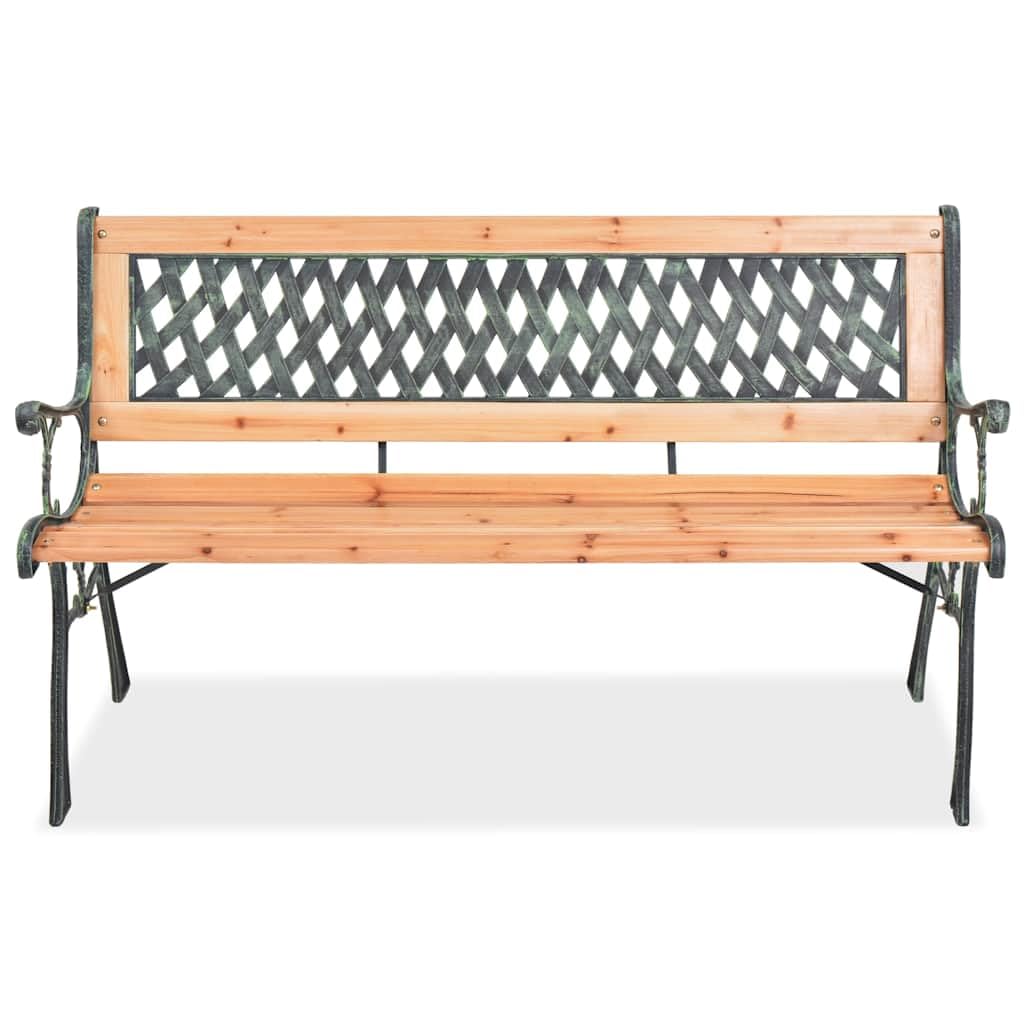 Panca da giardino in legno con ferro battuto, 122 cm, schienale in PVC