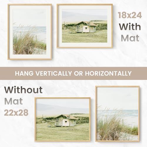 Image of 22x28 Poster Frame, USA-Sourced Natural Beech Wood Picture Collage Frame with HD Tempered Glass, Modern Simple 22 x 28 Wooden Photo Frame Matted to 18x24, Vertical & Horizontal Wall Hanging Display