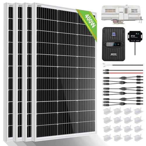 ECO-WORTHY 400 Watt 12 Volt Premium Solar Panel Kit :4pcs 100W Solar Panel+ 40A MPPT Charge Controller+ Bluetooth Module+ Mounting Z Brackets, 400W 12V Solar Power Off Grid System for Home, 