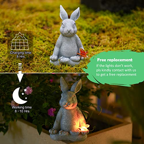 Qeeman Meditating Zen Garden Decor Solar Rabbit Statue: Garden Sculptures & Statues - Yard Art Outdoor Garden Clearance Home Decor - House Warming Birthday Easter Gifts For Mom/Women #TOP4