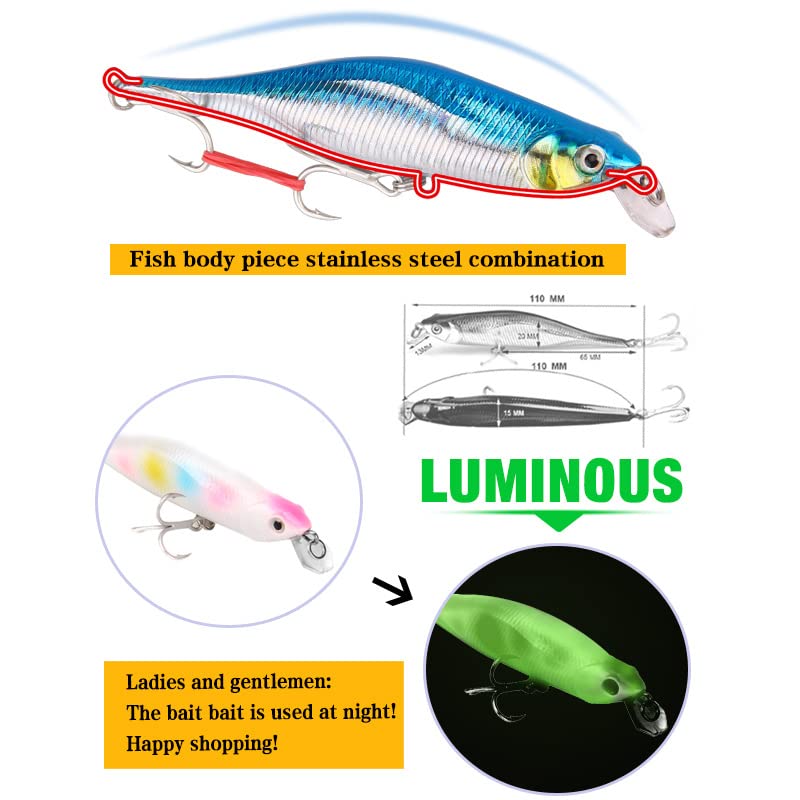 LUOLINGONGJUE® Lure Bait Freshwater Minnow with Sharp Hooks and Realistic Action for Fishing Use | Sky Blue 2