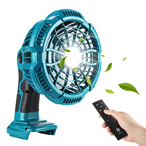 Kabelloser tragbarer Hipoke-Lüfter mit LED-Licht batteriebetrieben,3-Gang-3-Timer-Steuerung,Desktop-Lüfter kompatibel mit Makita 14,4V-18V Akku,persönlicher Tischventilator für Büro,Camping,Picknick Cover