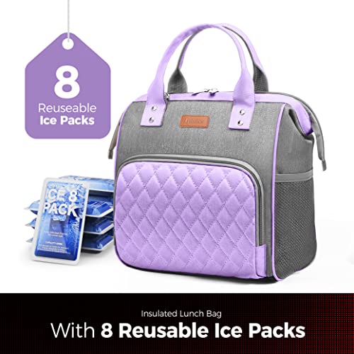 Lunch Bags Women - Insulated Womens Lunch Bag - Leakproof Large Lunch Bag With Adjustable Shoulder Strap, Lunch Box For Women Adults With Side Pockets For Work, Office, Picnic With 8 Ice Packs(Purple) #TOP2