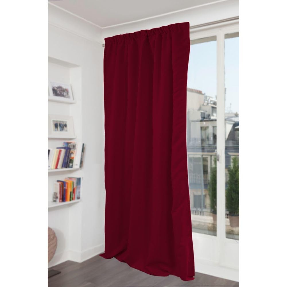 Moondream DecibelControl™ Akustikvorhang 3in1 | Lärmschutz | Thermoisolierung Winter+Sommer | 100% Verdunkelung | Patentierte Technologie | EU Herstellung | Faltenband | Rot MC330 | 140B x 300H cm